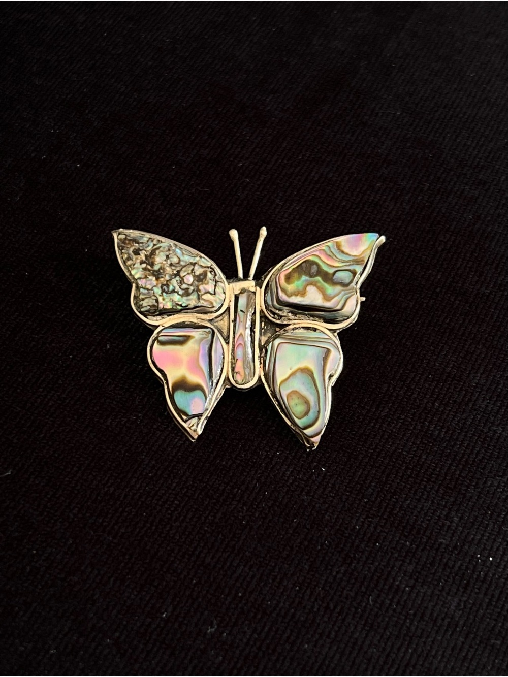 Vintage Mexican Abalone Butterfly Brooch - Alpaca Silver